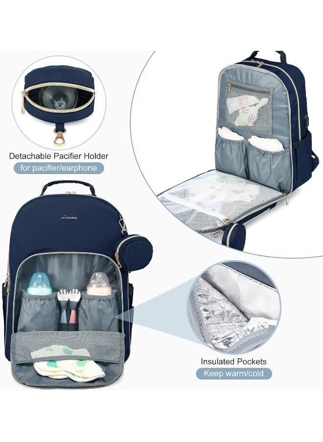 Lovevook LOVEVOOK Diaper Bag Backpack, Quilted Baby Bag with Changing Pad & Pacifier Holder, Waterproof Travel Diaper Bags with USB Charging Port, Stylish and Large Capacity, Blue  - Image 3