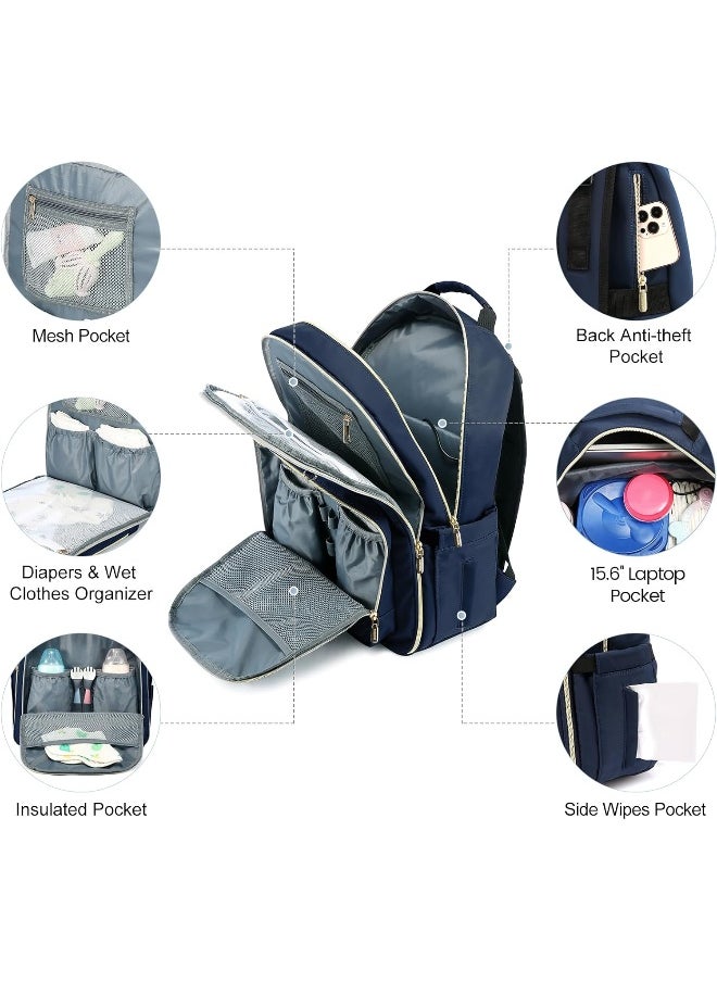Lovevook LOVEVOOK Diaper Bag Backpack, Quilted Baby Bag with Changing Pad & Pacifier Holder, Waterproof Travel Diaper Bags with USB Charging Port, Stylish and Large Capacity, Blue  - Image 2