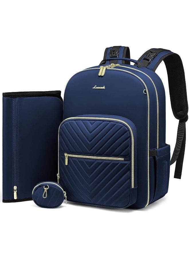 Lovevook LOVEVOOK Diaper Bag Backpack, Quilted Baby Bag with Changing Pad & Pacifier Holder, Waterproof Travel Diaper Bags with USB Charging Port, Stylish and Large Capacity, Blue  - Image 1