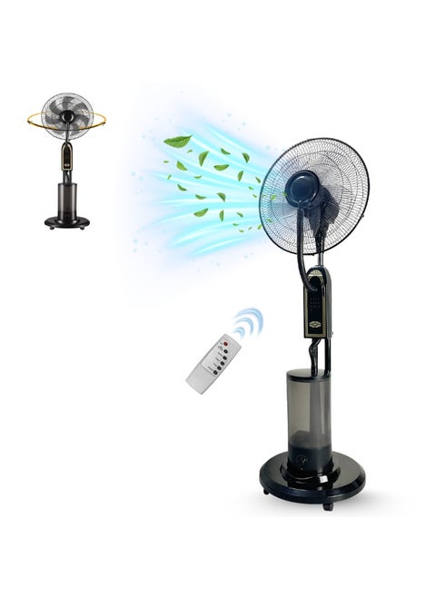 Oscillating Misting Fan with Remote Control, Adjustable Speed, Water Cooling System,Stand Atomizing Fan, Copper Motor 3 Cooling Speeds Outdoor Fans,Waterproof Water Mist Fan with 3.2L Tank, Black