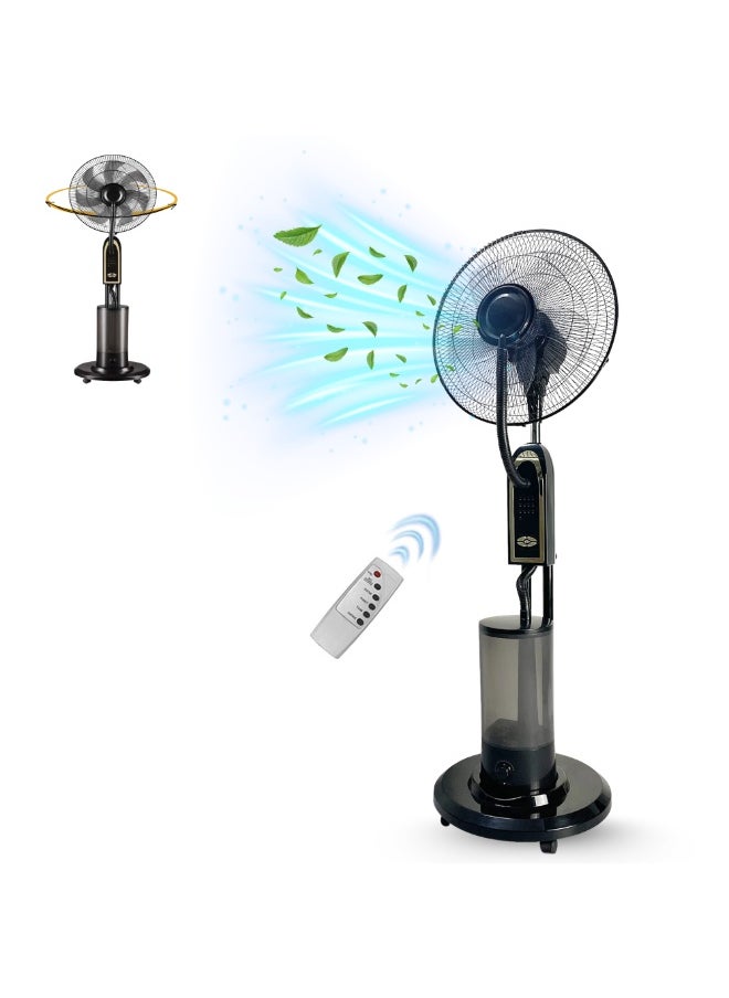 Oscillating Misting Fan with Remote Control, Adjustable Speed, Water Cooling System,Stand Atomizing Fan, Copper Motor 3 Cooling Speeds Outdoor Fans,Waterproof Water Mist Fan with 3.2L Tank, Black