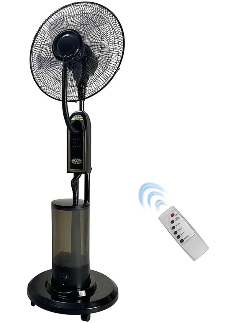 Oscillating Misting Fan with Remote Control, Adjustable Speed, Water Cooling System,Stand Atomizing Fan, Copper Motor 3 Cooling Speeds Outdoor Fans,Waterproof Water Mist Fan with 3.2L Tank, Black