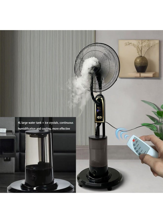 Oscillating Misting Fan with Remote Control, Adjustable Speed, Water Cooling System,Stand Atomizing Fan, Copper Motor 3 Cooling Speeds Outdoor Fans,Waterproof Water Mist Fan with 3.2L Tank, Black