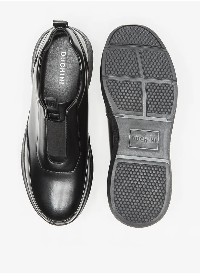 دوتشيني Men's Solid Slip-On Loafers with Pull Tabs