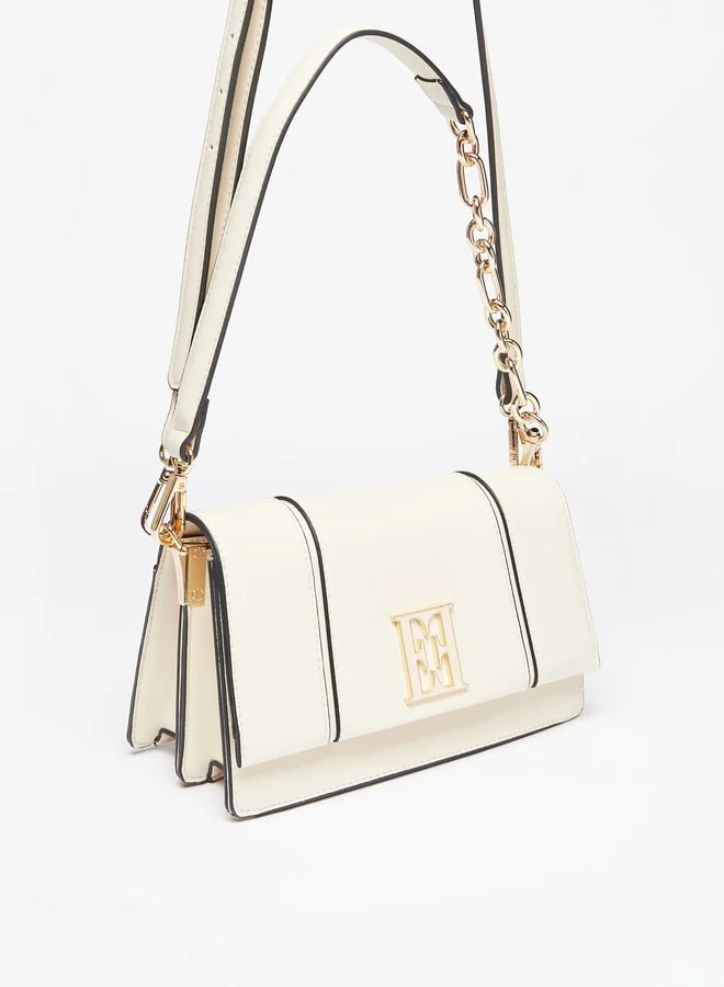 ELLE Women Solid Crossbody Bag with Detachable Strap and Button Closure