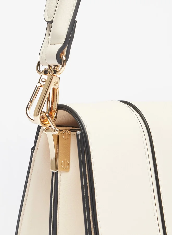 ELLE Women Solid Crossbody Bag with Detachable Strap and Button Closure