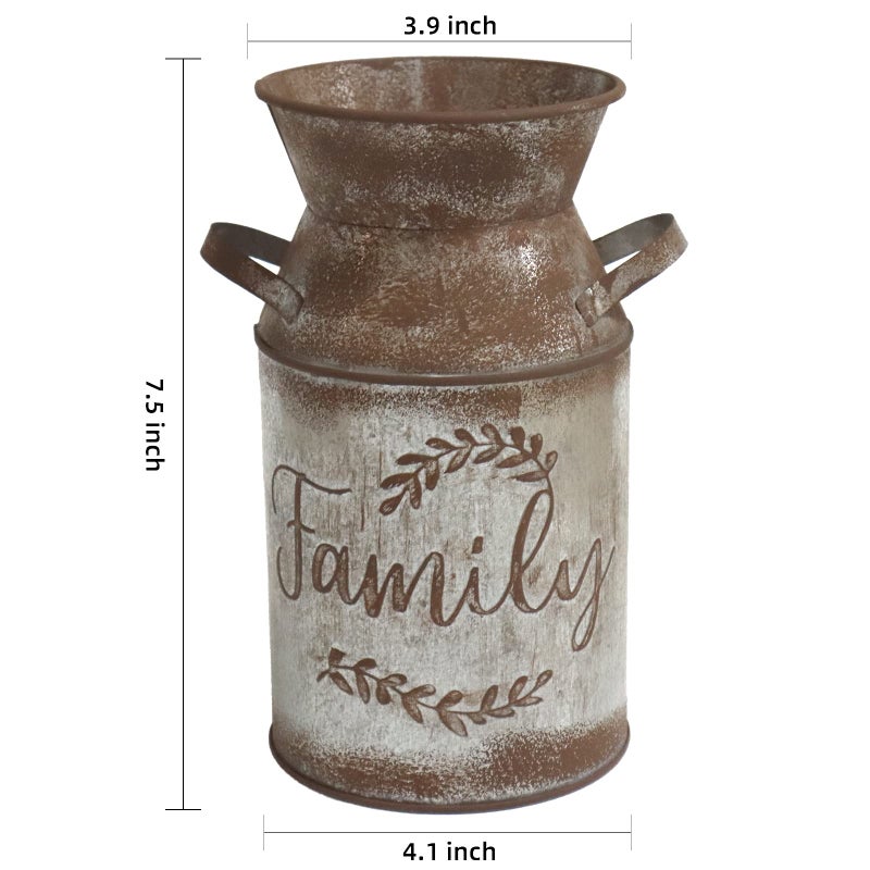 HIDERLYS 7.5" High Rustic Decorative Vase with Greetings, Metal Milk Can Country Jug for Living Room, Bedroom, Kitchen, Office - Image 3