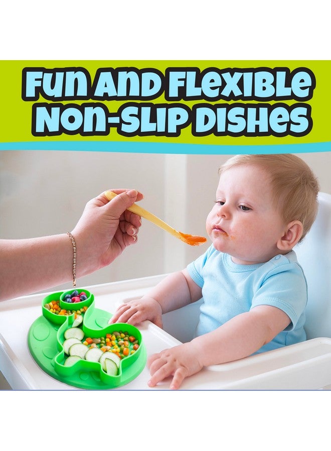 Bentology Dinosaur Silicone Compartment Plates- 3 PK T-Rex - Large Divided Sections for Easy Grabbing Baby Food Training, Non-Slip Unbreakable Material, Flexible Shapes for Toddlers, Kids - BPA Free, Food Safe - Image 2