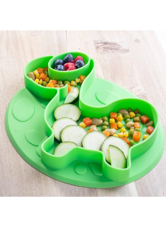 Bentology Dinosaur Silicone Compartment Plates- 3 PK T-Rex - Large Divided Sections for Easy Grabbing Baby Food Training, Non-Slip Unbreakable Material, Flexible Shapes for Toddlers, Kids - BPA Free, Food Safe - Image 1