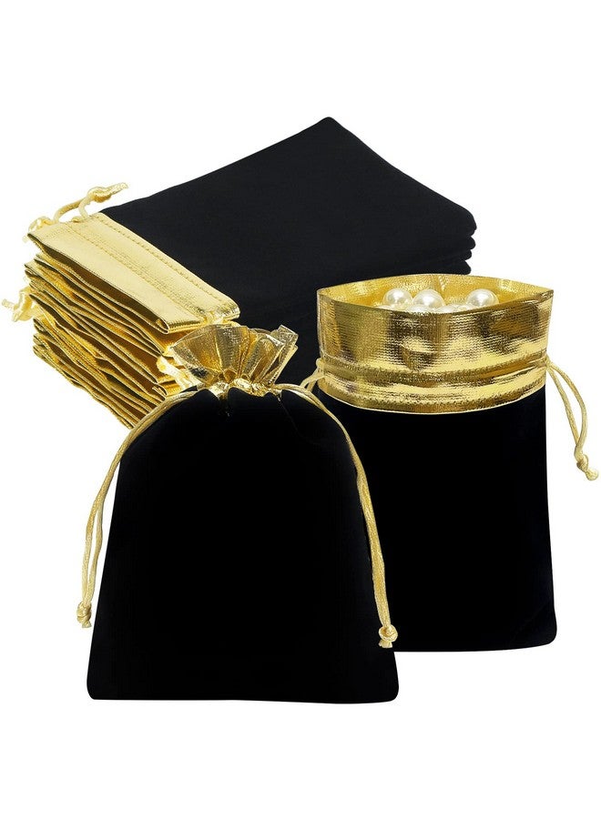 HRX Package 10Pcs Velvet Bags With Drawstrings 5X7 Inch Black Gold Cloth Gift Pouches Baggies Sacks For Jewelry Dice Party Favor - Image 1