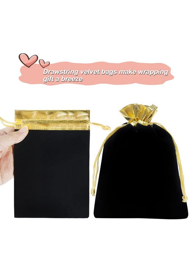 HRX Package 10Pcs Velvet Bags With Drawstrings 5X7 Inch Black Gold Cloth Gift Pouches Baggies Sacks For Jewelry Dice Party Favor - Image 4
