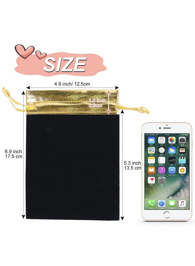 HRX Package 10Pcs Velvet Bags With Drawstrings 5X7 Inch Black Gold Cloth Gift Pouches Baggies Sacks For Jewelry Dice Party Favor - Image 2