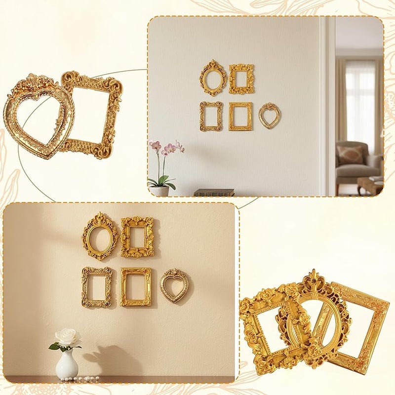 Nogeqi 10PCS Mini Gold Frames, Small Gold Picture Frames, Antique Resin Vintage Miniature Picture Frame Set for Crafts DIY  Holiday Party Photo Jewelry Display Decoration (Non-magnetic) - Image 2