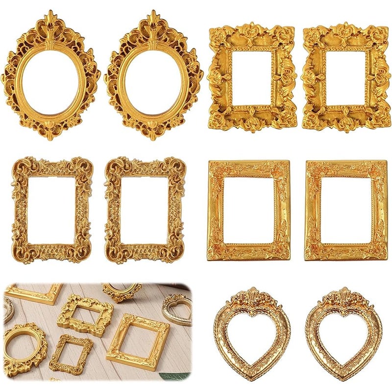 Nogeqi 10PCS Mini Gold Frames, Small Gold Picture Frames, Antique Resin Vintage Miniature Picture Frame Set for Crafts DIY  Holiday Party Photo Jewelry Display Decoration (Non-magnetic) - Image 1