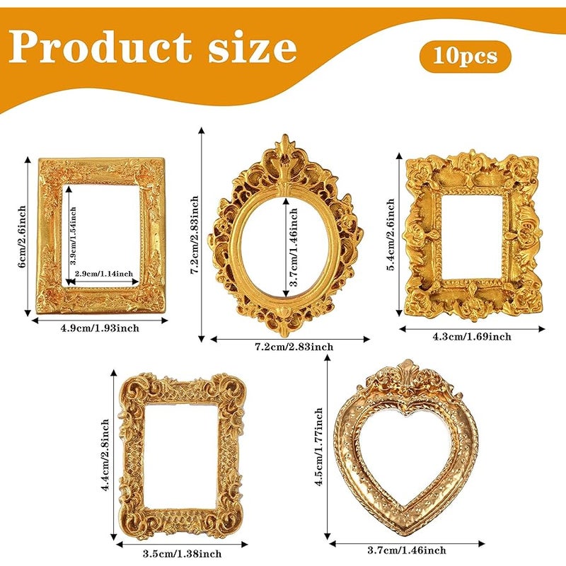 Nogeqi 10PCS Mini Gold Frames, Small Gold Picture Frames, Antique Resin Vintage Miniature Picture Frame Set for Crafts DIY  Holiday Party Photo Jewelry Display Decoration (Non-magnetic) - Image 3