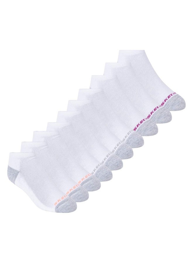 Skechers womens 10 Pack No Show Running Socks, White/Orange, 9 11 US - Image 1