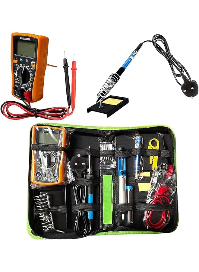 إيروريكس طقم مكواة لحام 60 وات أداة لحام قابلة للتعديل درجة الحرارة مقياس متعدد رقمي قطعتان من أطراف مكواة اللحام مضخة فك اللحام أداة تجريد الأسلاك ملقط حامل مكواة قطعتان من الأسلاك الإلكترونية - Image 1