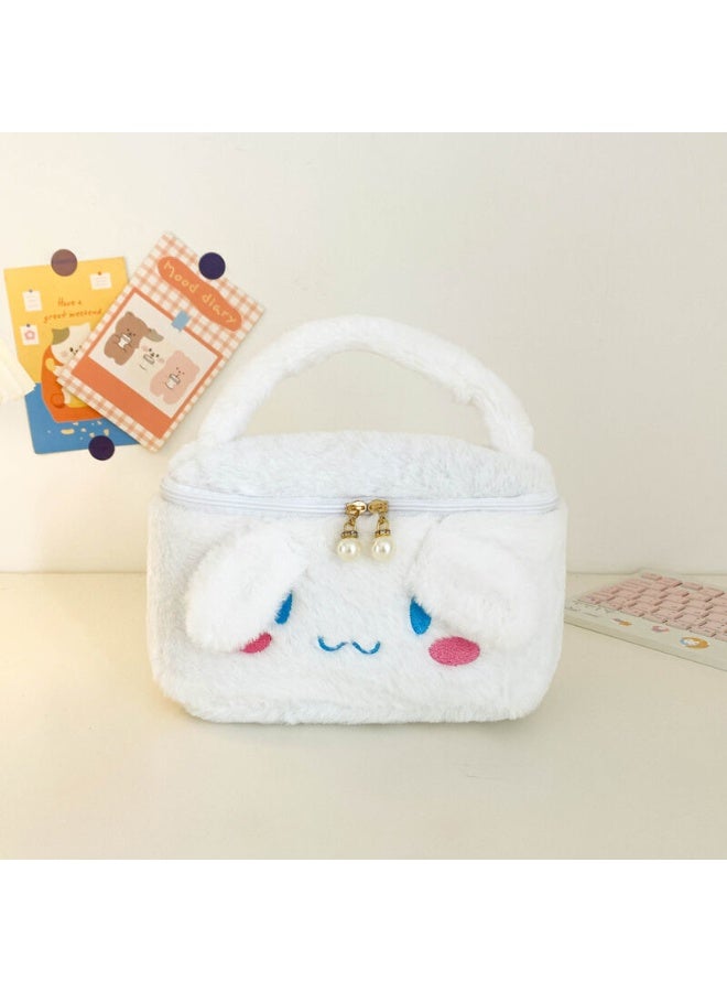 8-inch  Cinnamon white portable plush cosmetic bag - Image 1