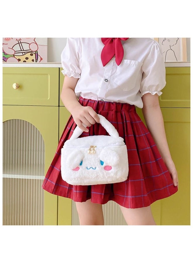 8-inch  Cinnamon white portable plush cosmetic bag - Image 5