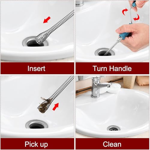 Fapiwen Drain Augers, 9.8ft Stainless Steel Flexible Plumbing Drain Auger, Manual Hair Drain Cleaner Tool, Clog Remover Tool for Kitchen Bathroom Toilet Bathtub Sewer Sink - Image 4