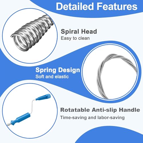Fapiwen Drain Augers, 9.8ft Stainless Steel Flexible Plumbing Drain Auger, Manual Hair Drain Cleaner Tool, Clog Remover Tool for Kitchen Bathroom Toilet Bathtub Sewer Sink - Image 3