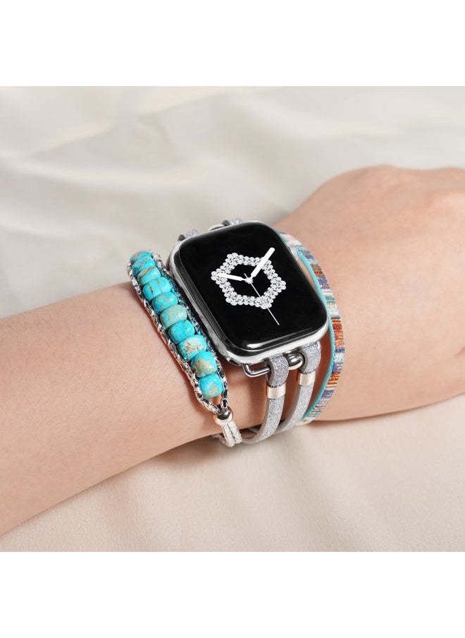 DamonLight - Beaded Boho Watch Bracelet Band Compatible with Apple Watch Band Women 38mm 40mm 41mm, Compatible for iWatch Series Ultra 8 7 6 5 4 3 2 6 1 SE (Silver, 38/40/41MM) - Image 1