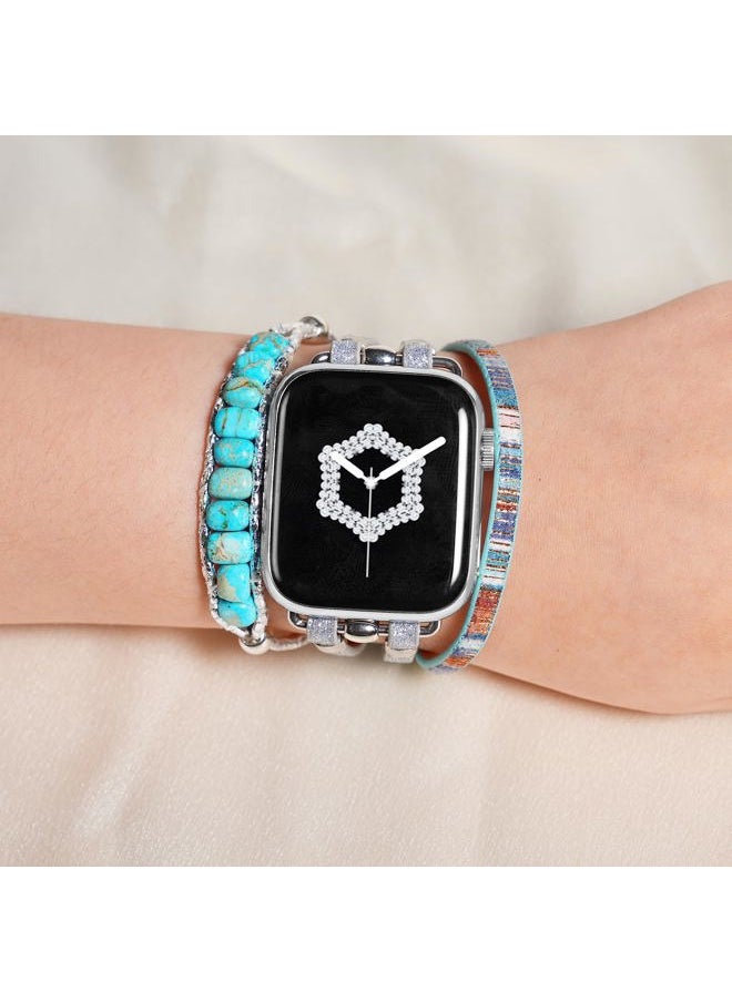DamonLight - Beaded Boho Watch Bracelet Band Compatible with Apple Watch Band Women 38mm 40mm 41mm, Compatible for iWatch Series Ultra 8 7 6 5 4 3 2 6 1 SE (Silver, 38/40/41MM) - Image 1