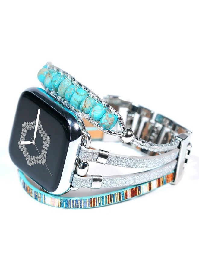 DamonLight - Beaded Boho Watch Bracelet Band Compatible with Apple Watch Band Women 38mm 40mm 41mm, Compatible for iWatch Series Ultra 8 7 6 5 4 3 2 6 1 SE (Silver, 38/40/41MM) - Image 1