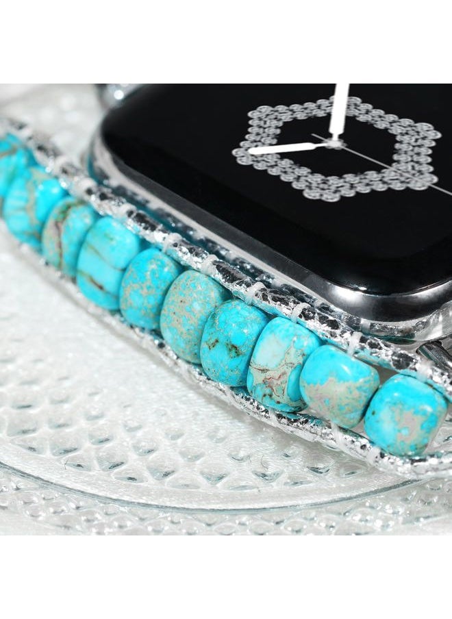 DamonLight - Beaded Boho Watch Bracelet Band Compatible with Apple Watch Band Women 38mm 40mm 41mm, Compatible for iWatch Series Ultra 8 7 6 5 4 3 2 6 1 SE (Silver, 38/40/41MM) - Image 1