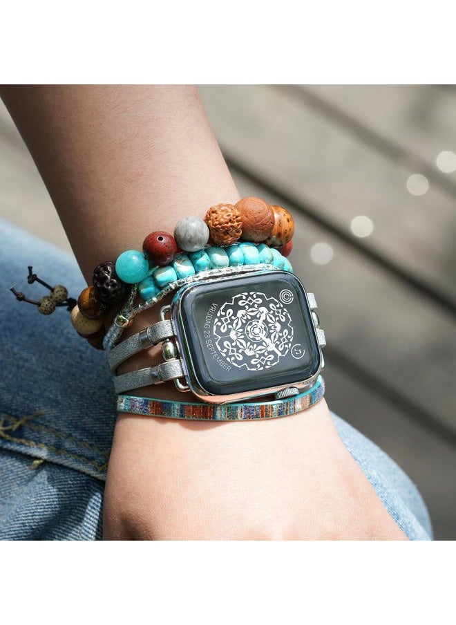 DamonLight - Beaded Boho Watch Bracelet Band Compatible with Apple Watch Band Women 38mm 40mm 41mm, Compatible for iWatch Series Ultra 8 7 6 5 4 3 2 6 1 SE (Silver, 38/40/41MM) - Image 1