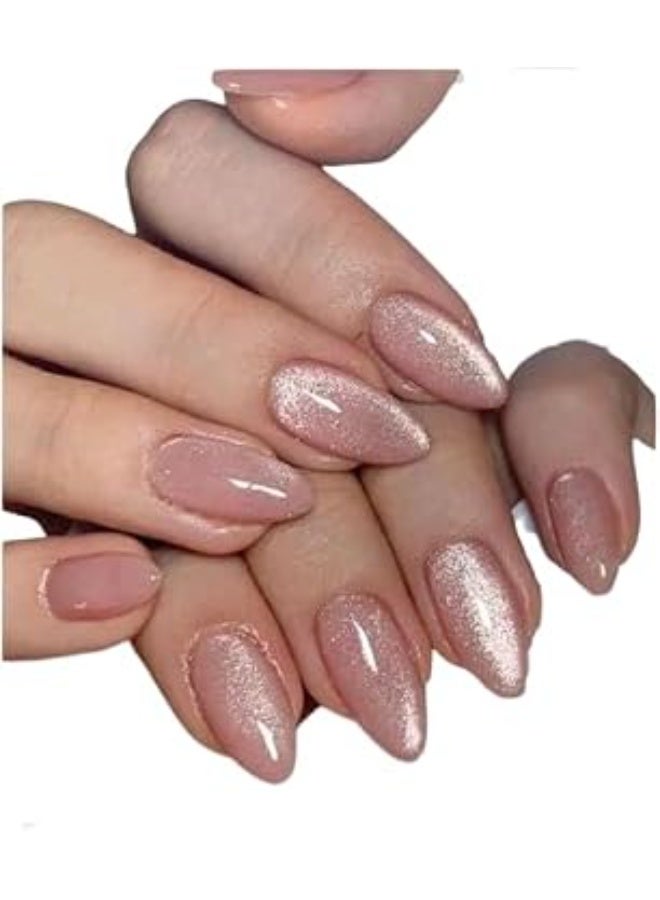 Shein 24pcs Medium Nails Nude Cat Eye Press On Nails - Image 1