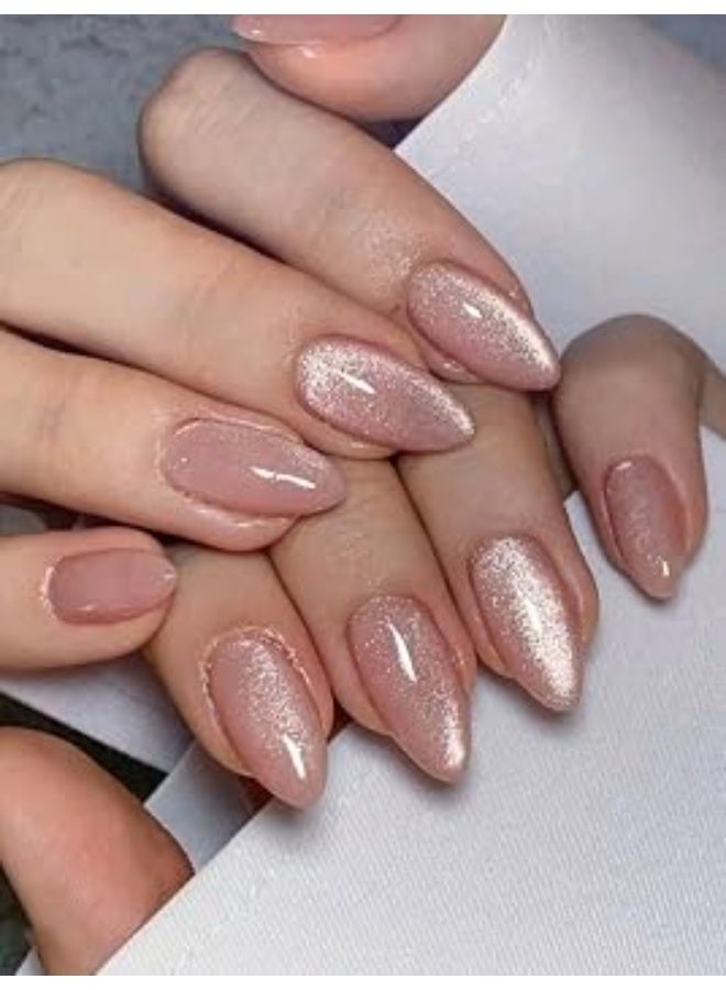 Shein 24pcs Medium Nails Nude Cat Eye Press On Nails - Image 3