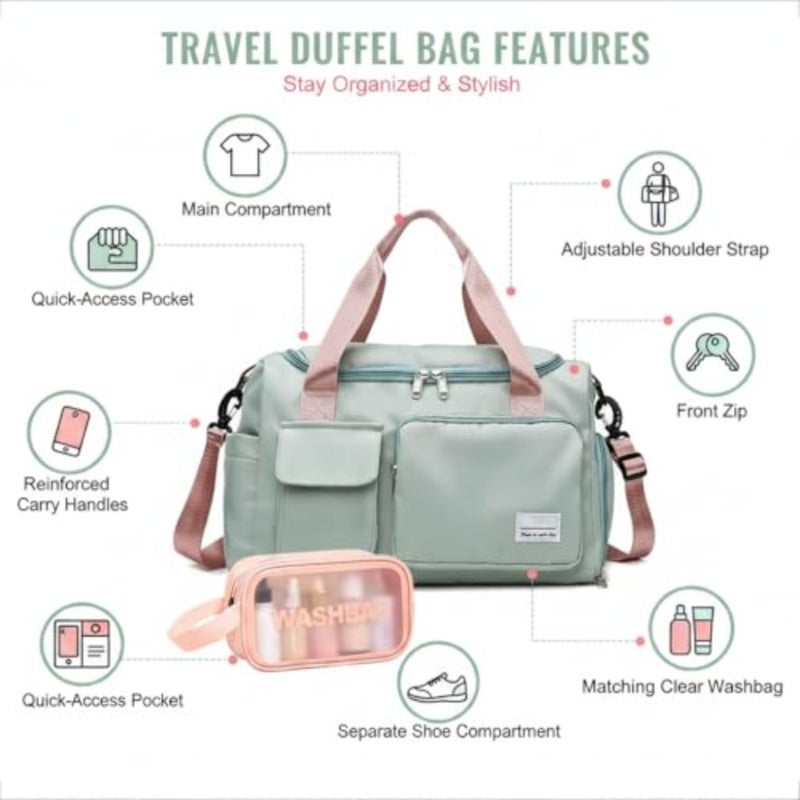 Small Gym Bag for Women Duffle Carry-On Weekender Bag with Shoe Compartment Wet Pocket Tote Bag for Travel, Workout, Sports Lightweight, Water-Resistant, 30L Capacity Black - Image 5