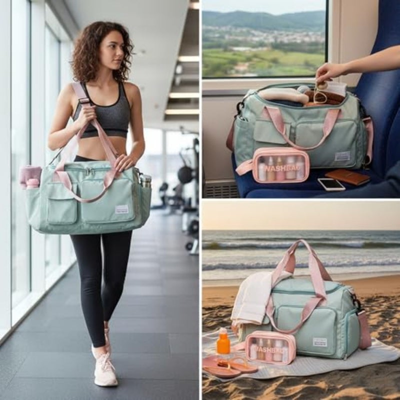 Small Gym Bag for Women Duffle Carry-On Weekender Bag with Shoe Compartment Wet Pocket Tote Bag for Travel, Workout, Sports Lightweight, Water-Resistant, 30L Capacity Black - Image 4