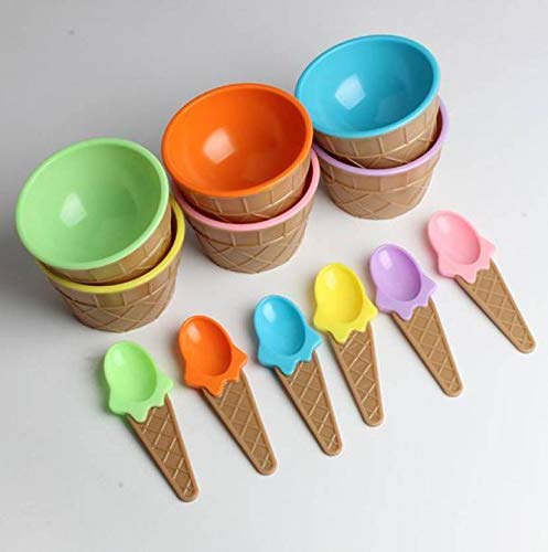 Luxafare 6 pc Ice Cream Bowls with Spoons Cups Set Plastic - Image 3