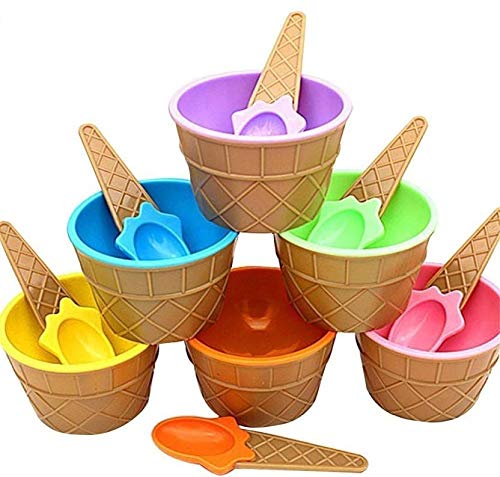 Luxafare 6 pc Ice Cream Bowls with Spoons Cups Set Plastic - Image 4
