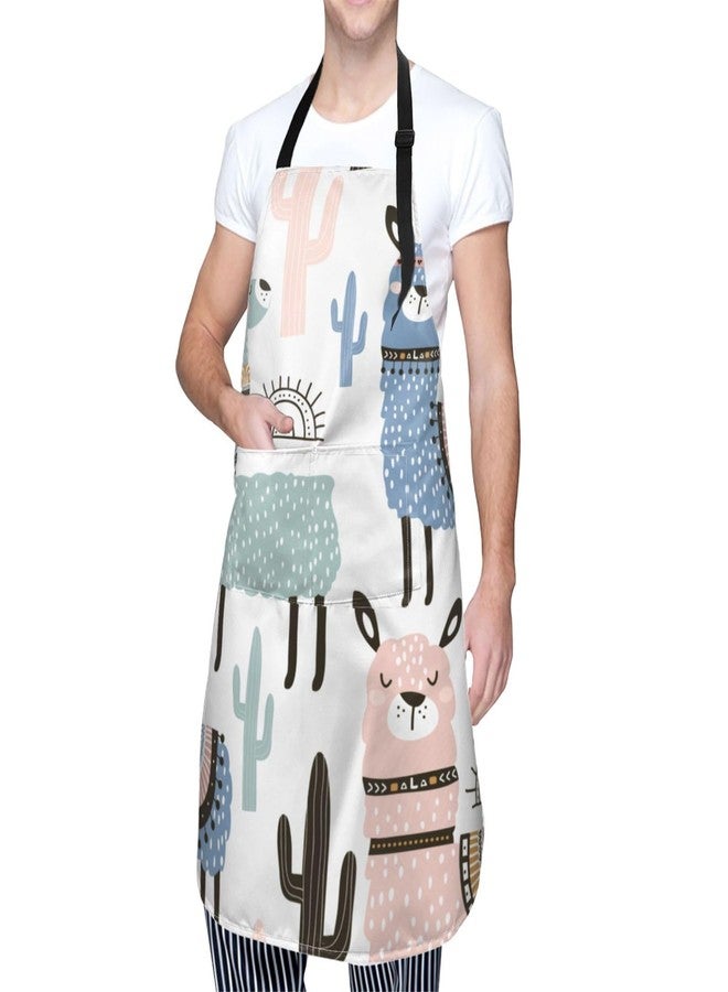 Wisedeal Alpaca Llama Waterproof Bib Apron with 2 Pockets, Adjustable Kitchen Chef Apron for Men Women Cooking Grooming Bbq - Image 1