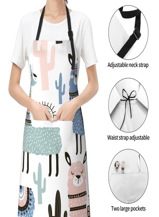 Wisedeal Alpaca Llama Waterproof Bib Apron with 2 Pockets, Adjustable Kitchen Chef Apron for Men Women Cooking Grooming Bbq - Image 2