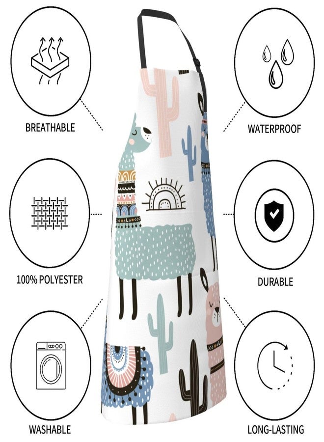 Wisedeal Alpaca Llama Waterproof Bib Apron with 2 Pockets, Adjustable Kitchen Chef Apron for Men Women Cooking Grooming Bbq - Image 4