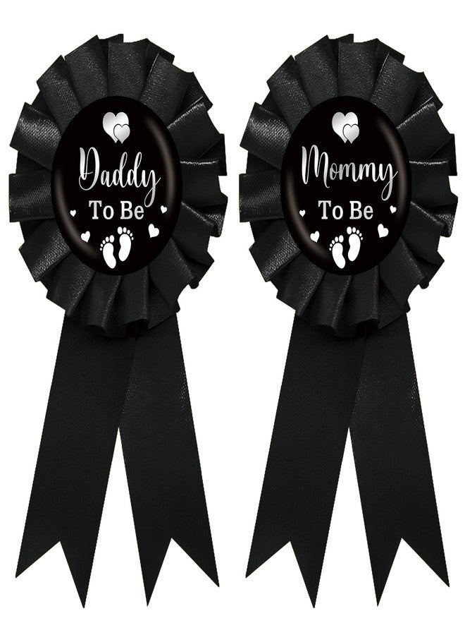 SUPERLUBY Black Mom to Be Tinplate Badge Pin, Footprint Daddy to Be Pin, Black Rosette Baby Shower Button for Mom Dad, Footprint Gender Reveal Party Favors - Image 1