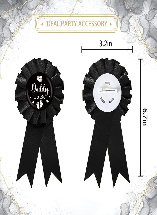 SUPERLUBY Black Mom to Be Tinplate Badge Pin, Footprint Daddy to Be Pin, Black Rosette Baby Shower Button for Mom Dad, Footprint Gender Reveal Party Favors - Image 2