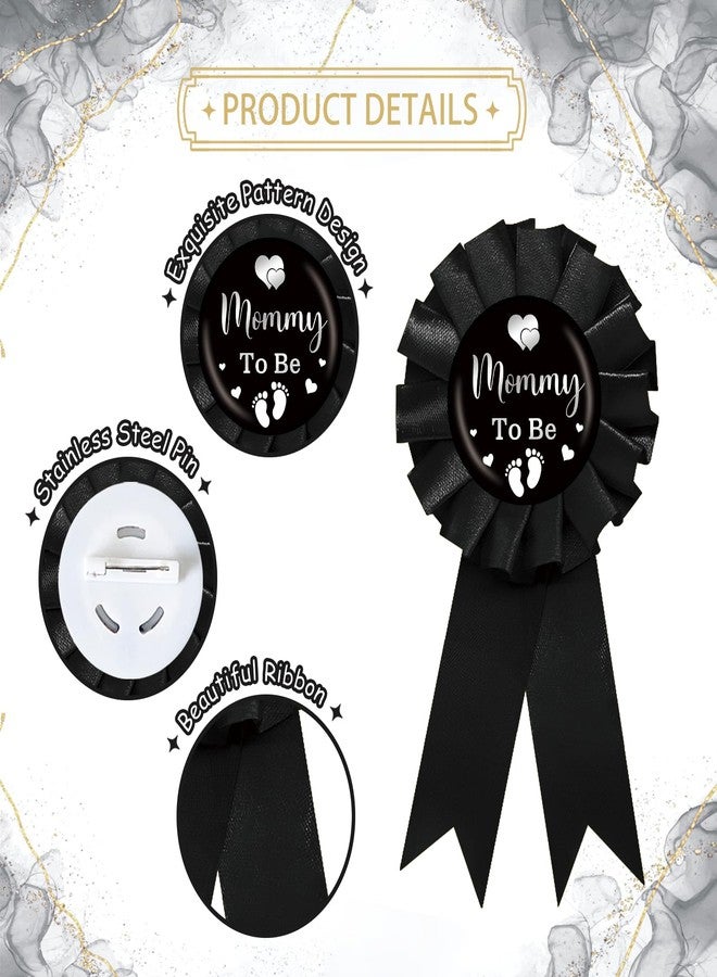 SUPERLUBY Black Mom to Be Tinplate Badge Pin, Footprint Daddy to Be Pin, Black Rosette Baby Shower Button for Mom Dad, Footprint Gender Reveal Party Favors - Image 3