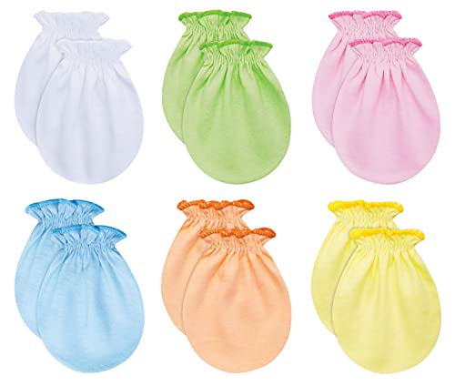 RATIVE Newborn Baby Boys and Girls Gloves,No Scratch Mittens 100% Cotton (0-6 Months, 6 Pairs/assorted) - Image 1