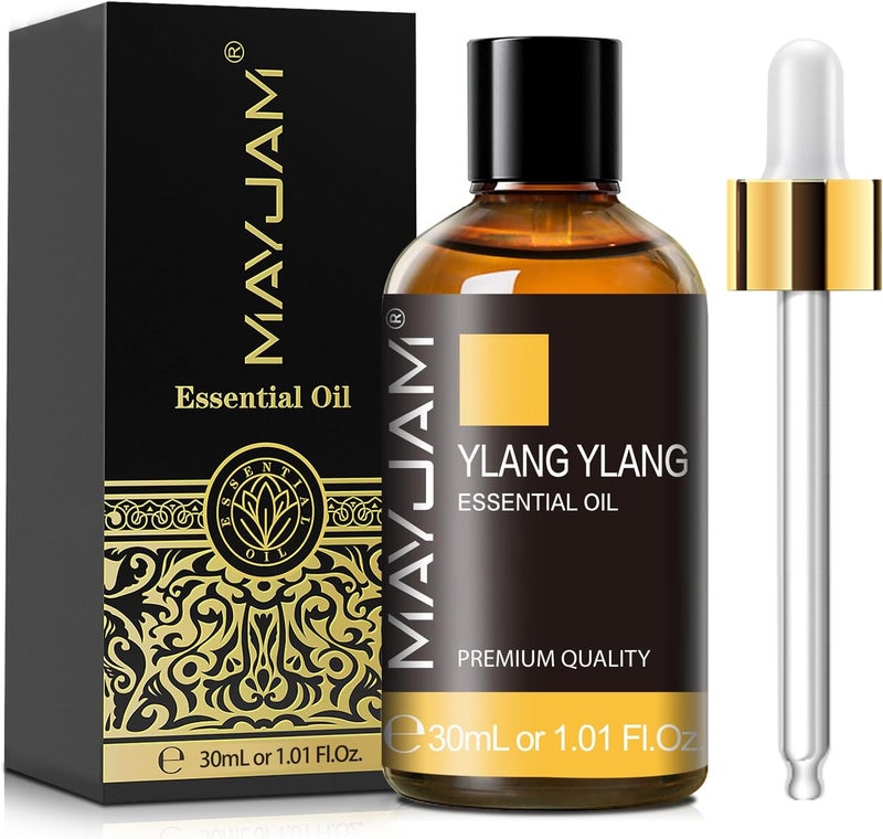زيت الإيلنغ الإيلنغ العطري من MAYJAM مع قطارة زجاجية، MAYJAM 1.01 أونصة سائلة زيت الإيلنغ الإيلنغ العطري للمبخرات، المرطب، اليوجا، صنع صابون الشموع - Image 1