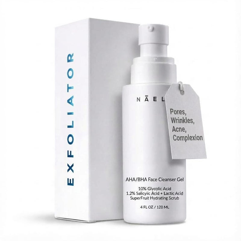 NAELI AHA/BHA Exfoliating Face Wash - 10% Glycolic Acid & Salicylic Acid Cleanser, Anti Aging Acne & Wrinkle Reducing Facial Exfoliant, Pore Minimizer & Brightening Gel, 4 oz - Image 1