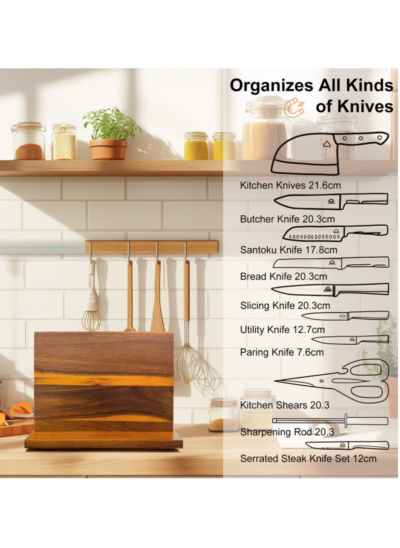 WISFOR - Kitchen Magnetic Knife Block Wooden Magnetic Knife Holder Multifunctional Storage Knife Holder Double Sided Knife Magnet for Kitchen Home Magnetic Knife Holder Stand for Counter top - Image 1
