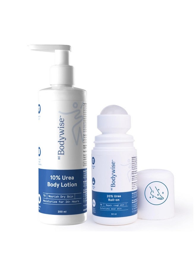 Be Bodywise Dry Skin & Heel Repair Kit | Deeply Hydrates & Exfoliates Skin | Infused with Ceramides | 20% Urea Foot Roll On (50ml) + 10% Urea Body Lotion (200ml) - Image 1
