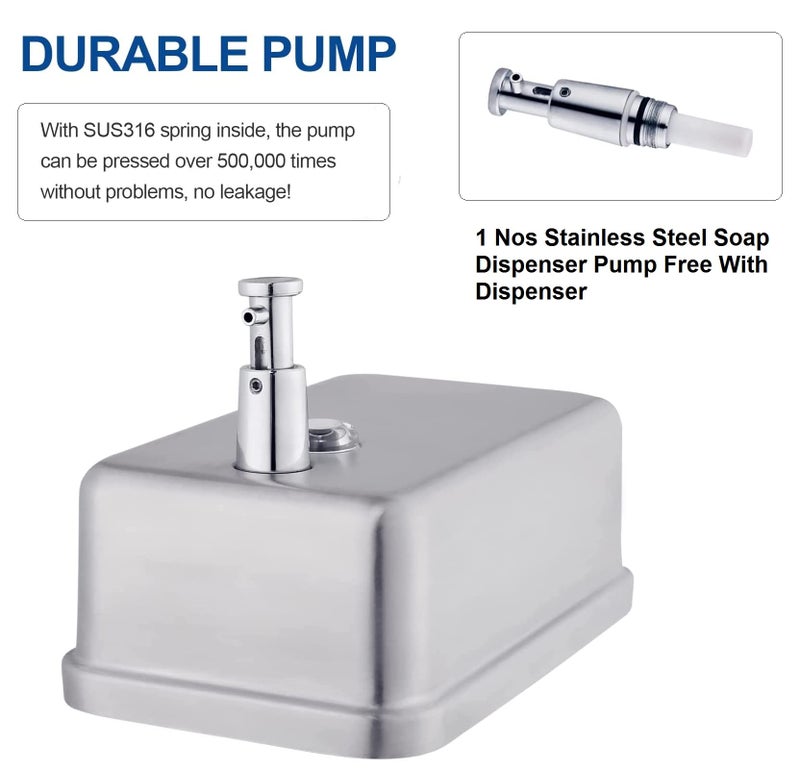 TARGET HYGIENE Commercial Soap Dispenser Wall Mount - Stainless Steel Wall Mounted Soap Dispenser for Bathroom - New Superior Design with Premium Anti-Leak Pump and Corrosion-Proof Lining -(500ml) - Image 2