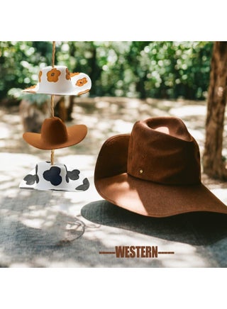 Western Cowboy Hat Cow Print & Sunflower Car Mirror Hanging Accessory - Handcrafted Felt Miniature Pendant for Women, Country Charm Rearview Mirror Decor Gift (Classic) - view 2