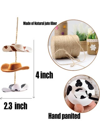 Western Cowboy Hat Cow Print & Sunflower Car Mirror Hanging Accessory - Handcrafted Felt Miniature Pendant for Women, Country Charm Rearview Mirror Decor Gift (Classic) - view 3